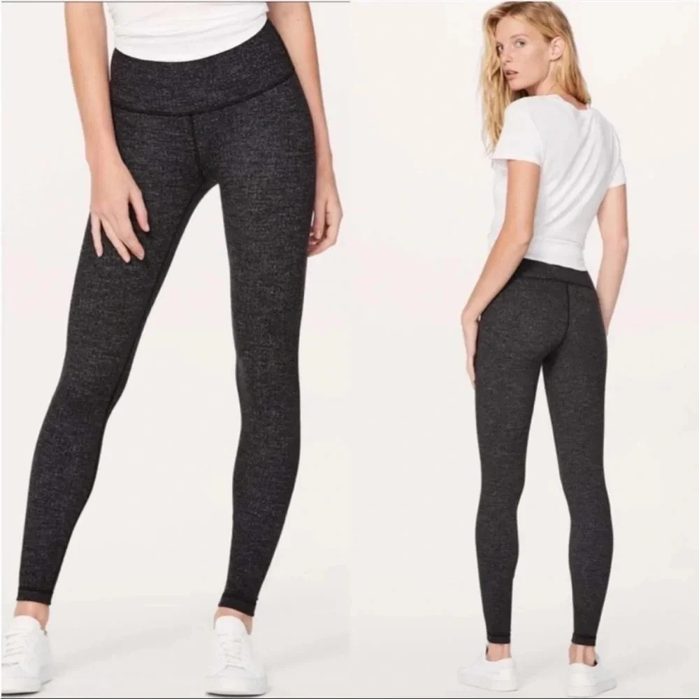 Lululemon Wunder Under HR Tight Luon Dark Gray Variegated Black High Waist B24